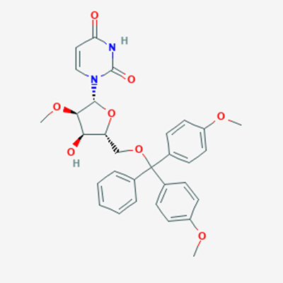 Picture of 1-((2R,3R,4R,5R)-5-((Bis(4-methoxyphenyl)(phenyl)methoxy)methyl)-4-hydroxy-3-methoxytetrahydrofuran-2-yl)pyrimidine-2,4(1H,3H)-dione