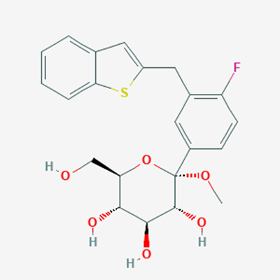 Picture of (2S,3R,4S,5S,6R)-2-(3-(Benzo[b]thiophen-2-ylmethyl)-4-fluorophenyl)-6-(hydroxymethyl)-2-methoxytetrahydro-2H-pyran-3,4,5-triol