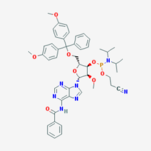 Picture of (2R,3R,4R,5R)-5-(6-Benzamido-9H-purin-9-yl)-2-((bis(4-methoxyphenyl)(phenyl)methoxy)methyl)-4-methoxytetrahydrofuran-3-yl (2-cyanoethyl) diisopropylphosphoramidite