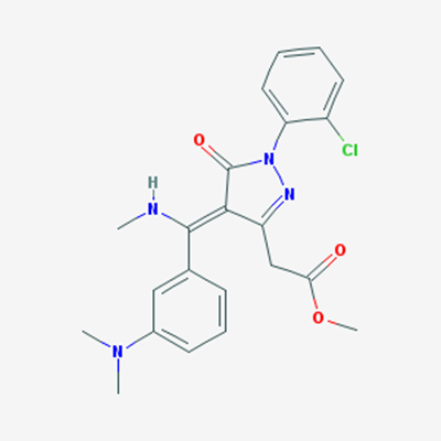 Picture of (Z)-Methyl 2-(1-(2-chlorophenyl)-4-((3-(dimethylamino)phenyl)(methylamino)methylene)-5-oxo-4,5-dihydro-1H-pyrazol-3-yl)acetate