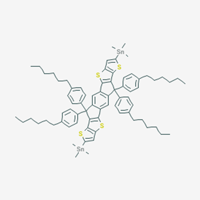 Picture of 6,6,12,12-tetrakis(4-hexylphenyl)-s-indacenodithieno[3,2-b]thiophene-bis(trimethylstannane)