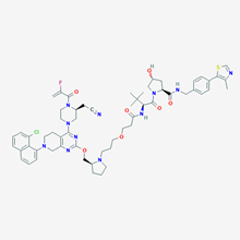 Picture of (2S,4R)-1-((S)-2-(3-(3-((S)-2-(((7-(8-Chloronaphthalen-1-yl)-4-((S)-3-(cyanomethyl)-4-(2-fluoroacryloyl)piperazin-1-yl)-5,6,7,8-tetrahydropyrido[3,4-d]pyrimidin-2-yl)oxy)methyl)pyrrolidin-1-yl)propoxy)propanamido)-3,3-dimethylbutanoyl)-4-hydroxy-N-(4-(4-m