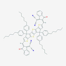 Picture of Propanedinitrile, 2,2'-[[4,4,9,9-tetrakis(4-hexylphenyl)-4,9-dihydrothie
no[3',2':4,5]cyclopenta[1,2-b]thieno[2'',3'':3',4']cyclopenta[1',2':4,5]
thieno[2,3-d]thiophene-2,7-diyl]bis[methylidyne(3-oxo-1H-indene-2,
1(3H)-diylidene)]]bis-